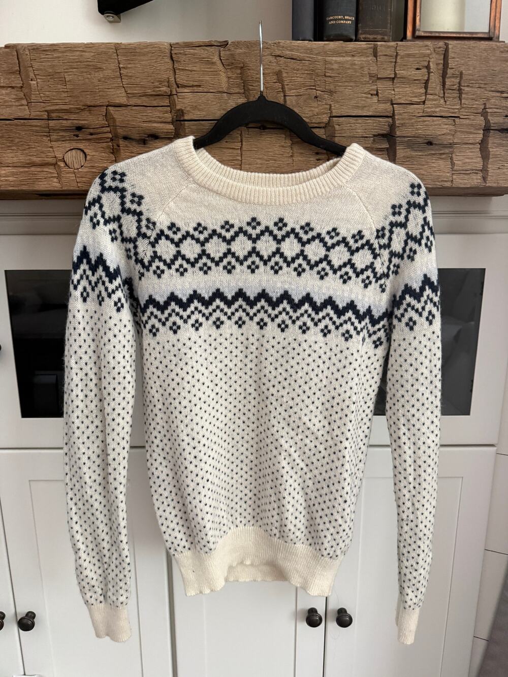 Jack Wills Fair Isle Merino Alpaca Sweater UK 10 US 6 Cream Preppy Knit